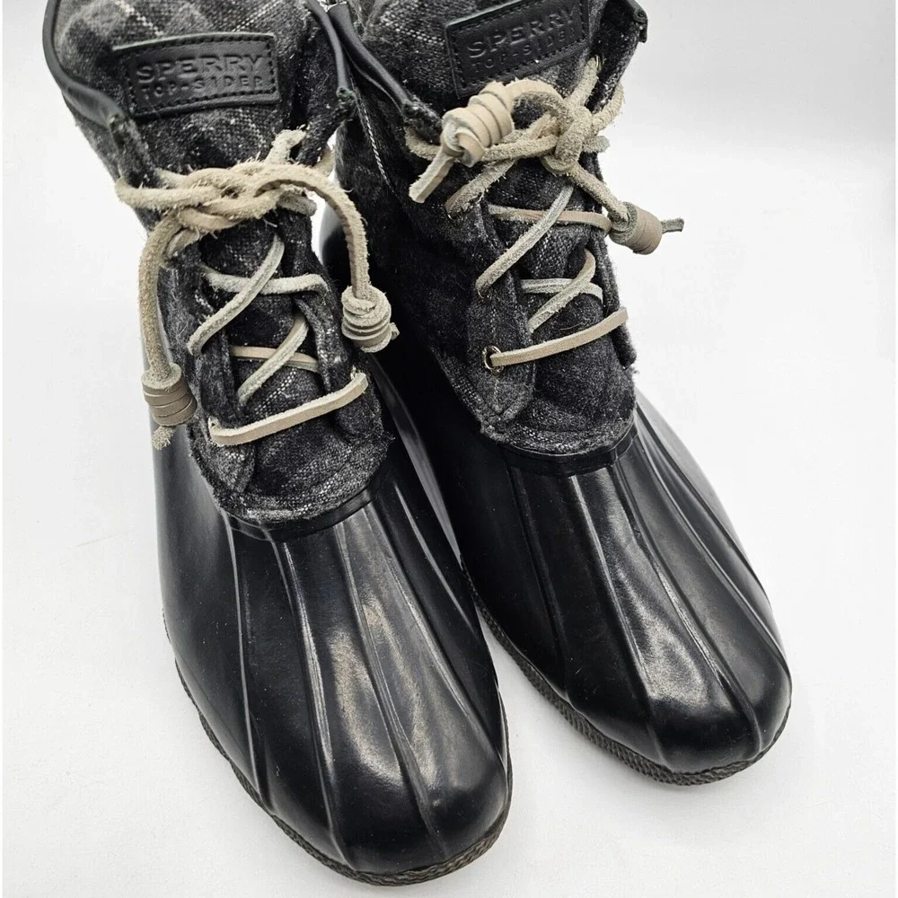 Sperry Top-Sider Womens‎ Saltwater Duck Boots Size 8 Black Gray Plaid Waterproof